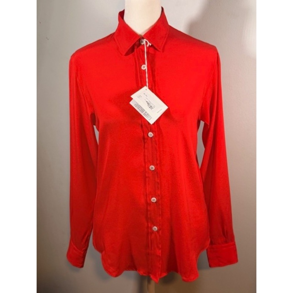 Amina Rubinacci Camicia Silk Blouse IT42 US10 Poppy Red NWT Naples Italy $420